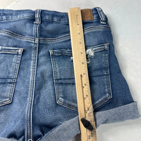 American Eagle Short Women 26* Curvy Hi Rise Shortie Blue Distressed Denim Tag 6 - Picture 10 of 16